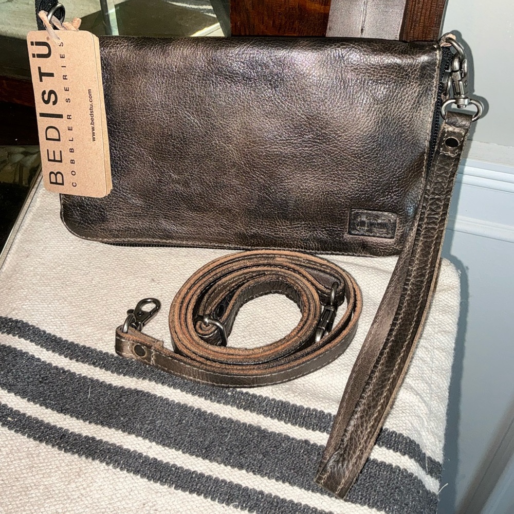 NWT Bed Stu TEMPLETON II Black Gray Rustic Crossbody Wallet Clutch Retail $185 - Picture 1 of 16